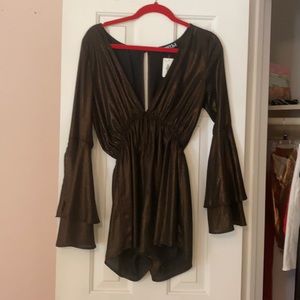 Boho Brown Metallic Romper